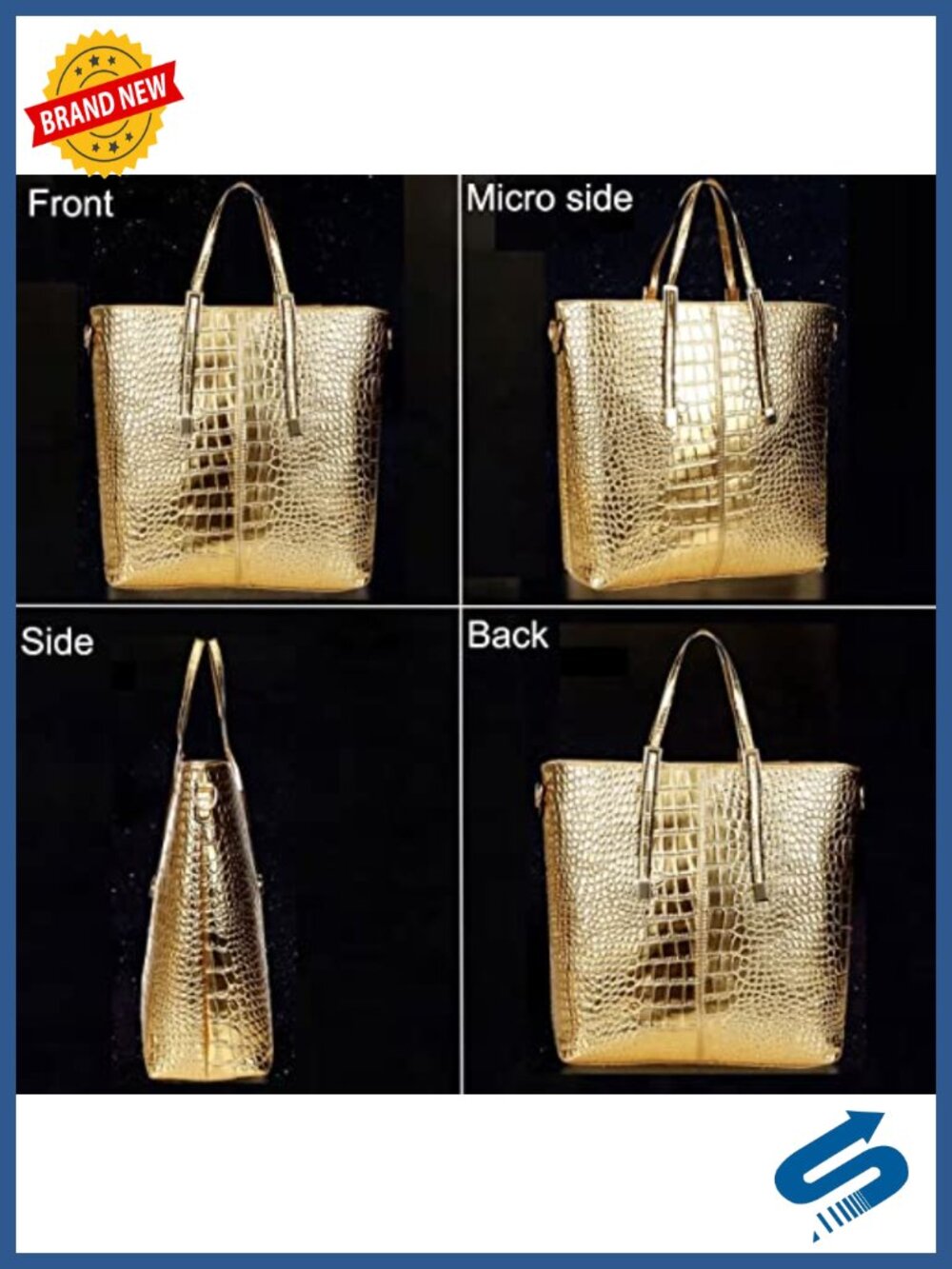 3PC Women Vegan Leather PU Handbag Set Crocodile Pattern Satchel Shoulder Bag - Picture 4 of 6